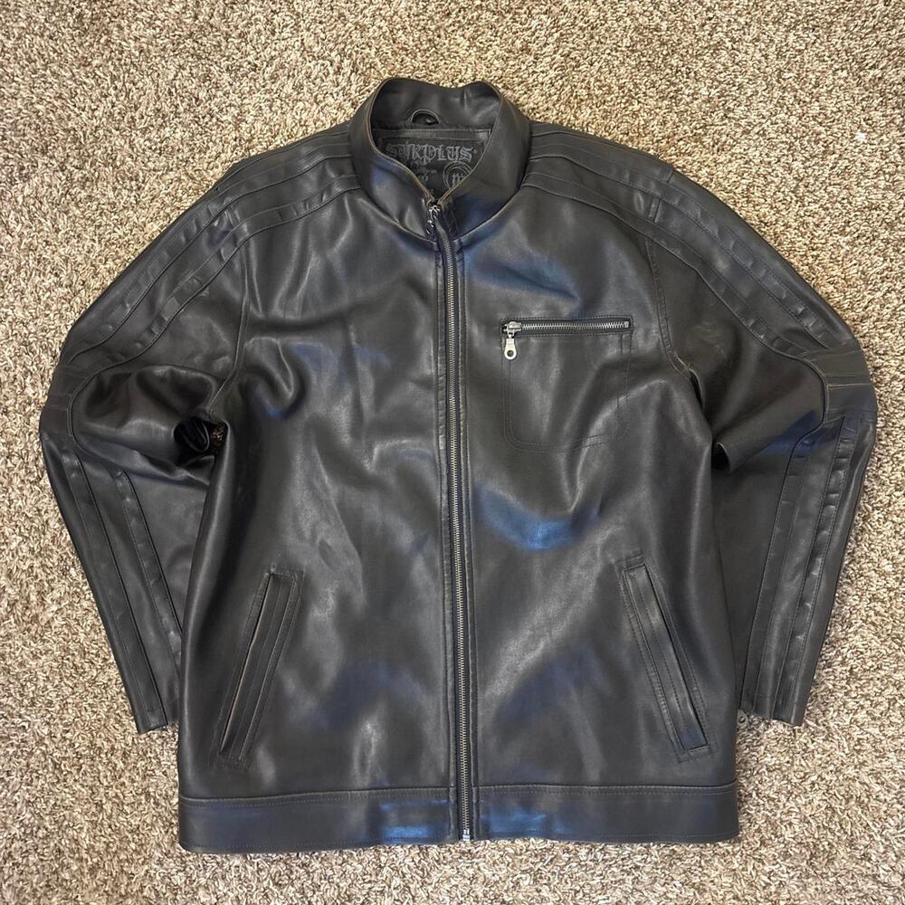 Surplus Men’s Black Motorcycle Biker Jacket Medium Faux Leather Full Zip